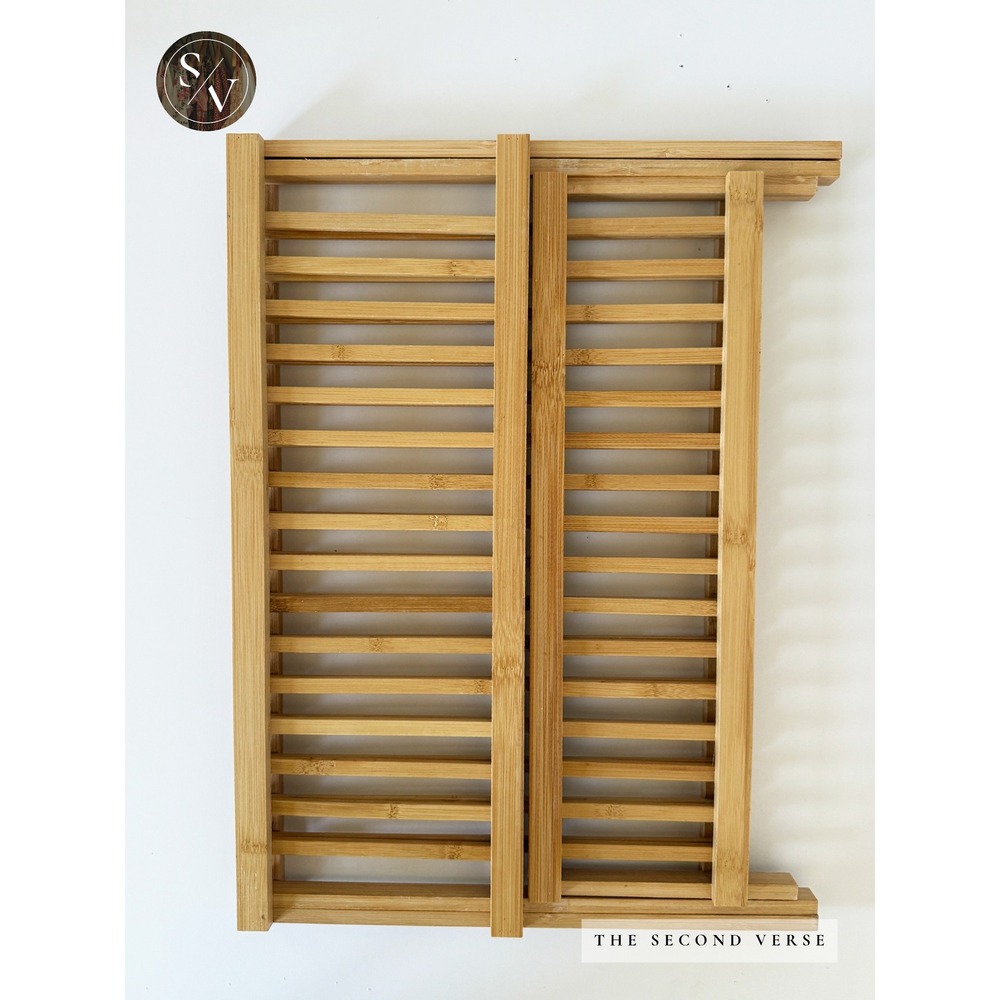 Bamboo Folding Dish Drying Rack 2-Tier Collapsible Wooden Plate Drainer Rack